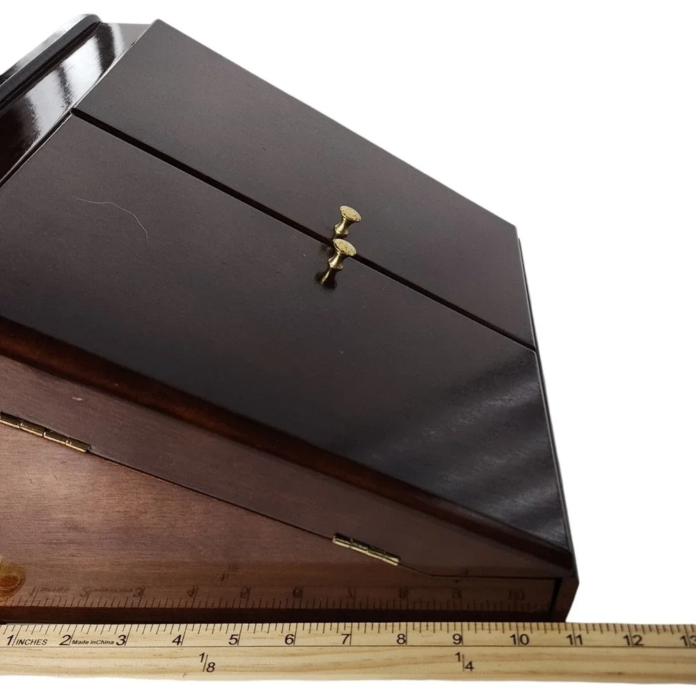 The Bamboo Co Wooden Desktop File Organizer Mail Sorter Cabinet Cherry Finish